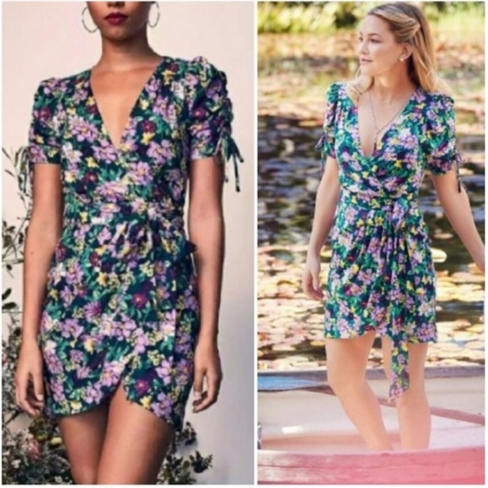 Happy x Nature Kate Hudson Size Small Mini Wrap Dress‎ Purple Floral NWT